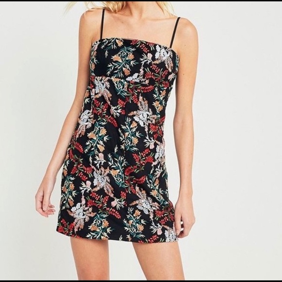 UO Embroidered ponte straight-neck dress, XS